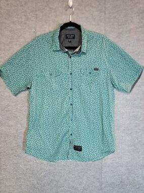 Marc Ecko Cut & Sew Teal Short-Sleeve Button-Down Shirt with Leaf Print